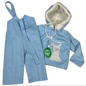 Vintage TINY TOTS Bunny Overalls Hooded Jacket Outfit 18M 70s 80s NOS